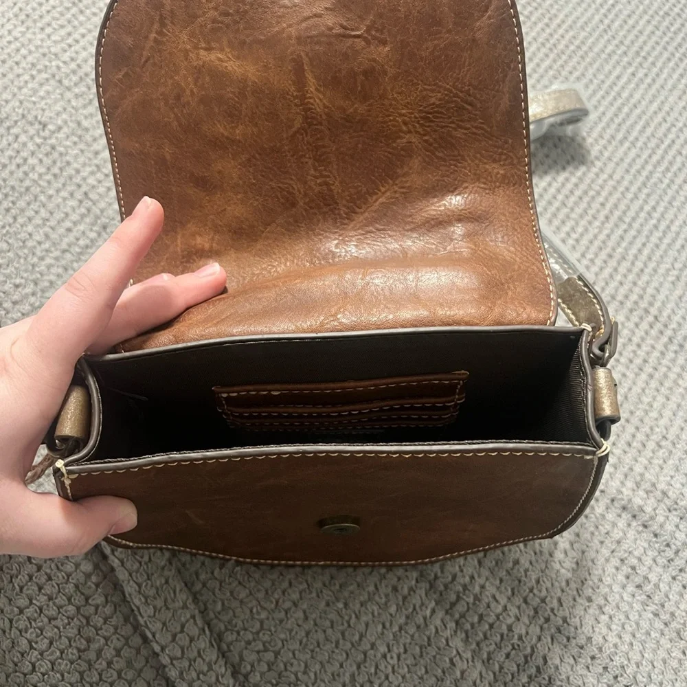 Tony Lama Brown and White Leather Crossbody Bag - Picture 4 of 4